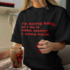 Damen T-Shirt mit kreativem Grafikdruck und luxuriösen Paillettenakzenten R&B