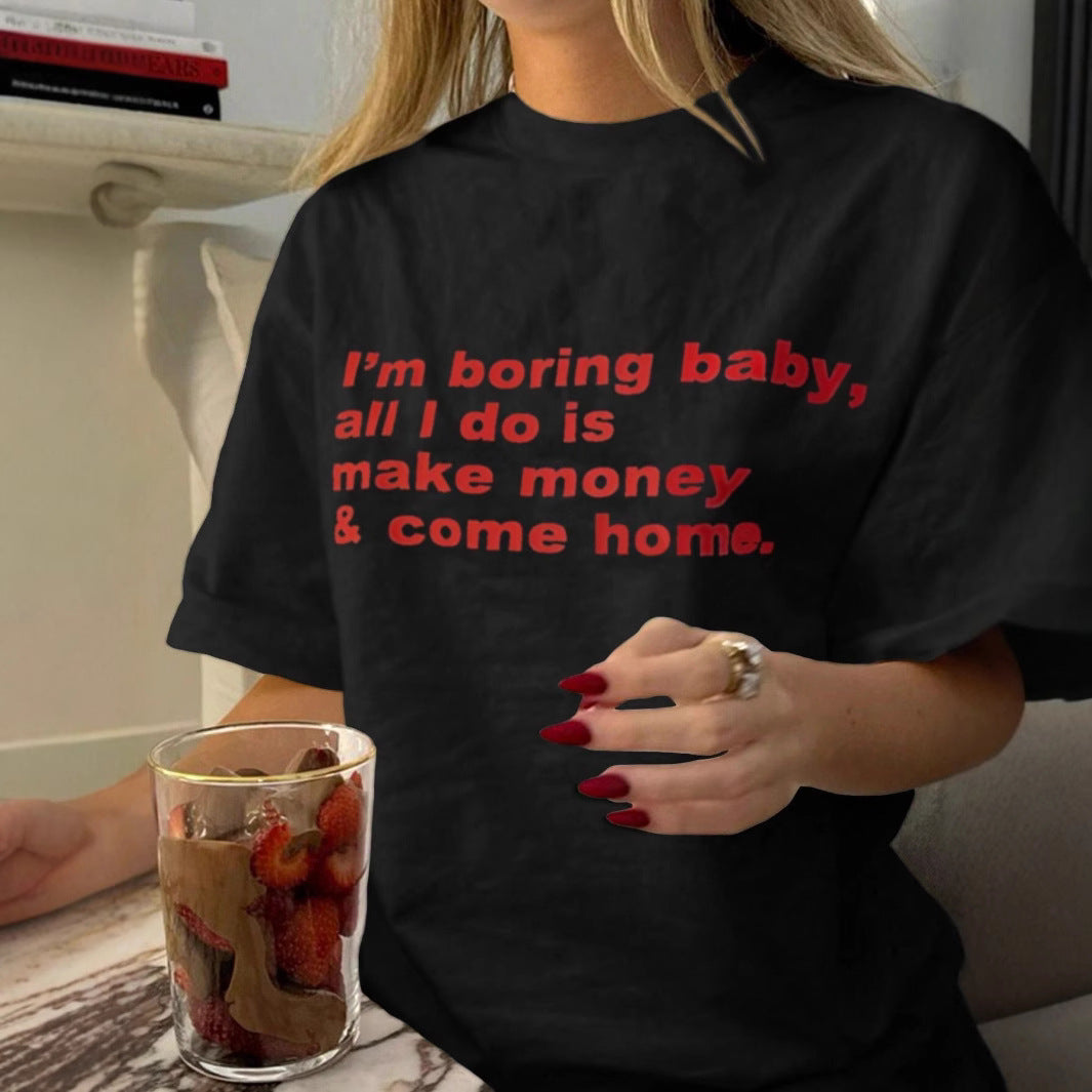 Damen T-Shirt mit kreativem Grafikdruck und luxuriösen Paillettenakzenten R&B
