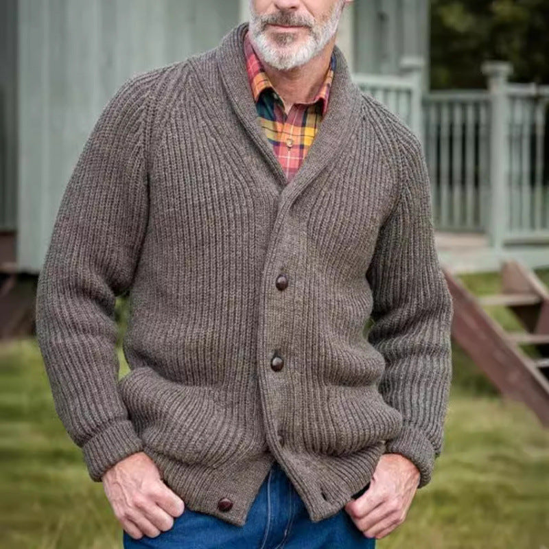 Herren grob gestrickter Cardigan mit praktischen Taschen und modernem V-Ausschnitt R&B