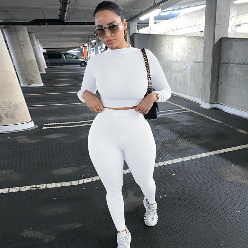 Damen Sportliches Crop-Top und Leggings-Set aus elastischem Material R&B