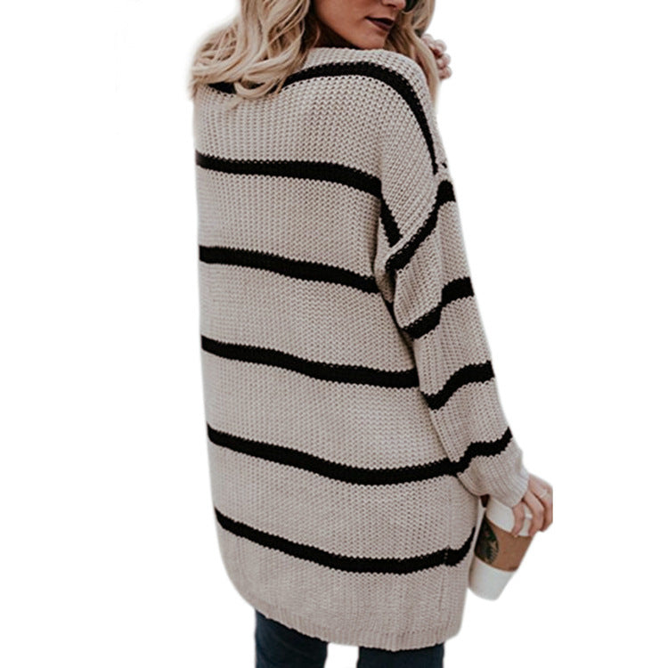 Damen Grobstrickpullover mit lässigen Streifen und weit geschnittenem Design R&B