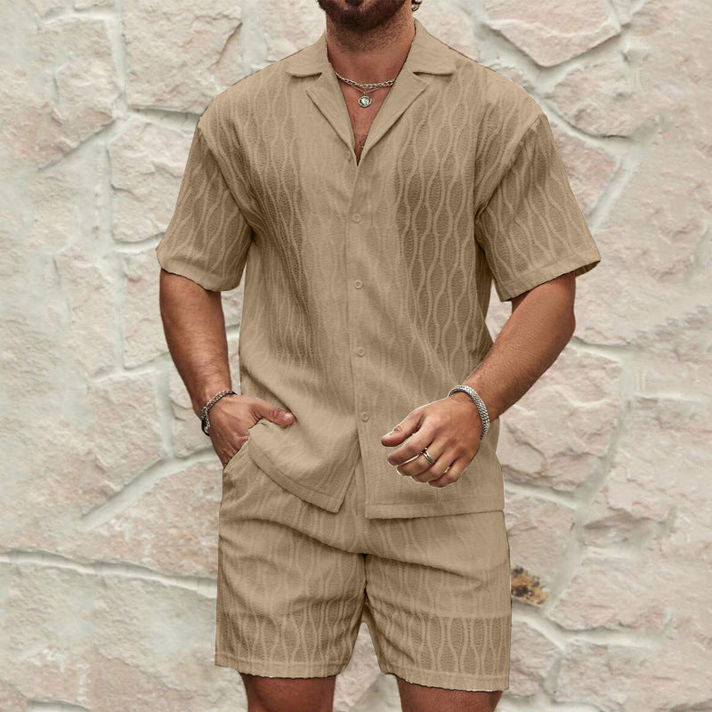 Herren Kurzarmhemd und Shorts-Set im lässigen Strickdesign R&B
