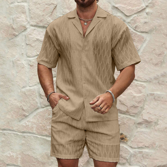 Herren Kurzarmhemd und Shorts-Set im lässigen Strickdesign R&B