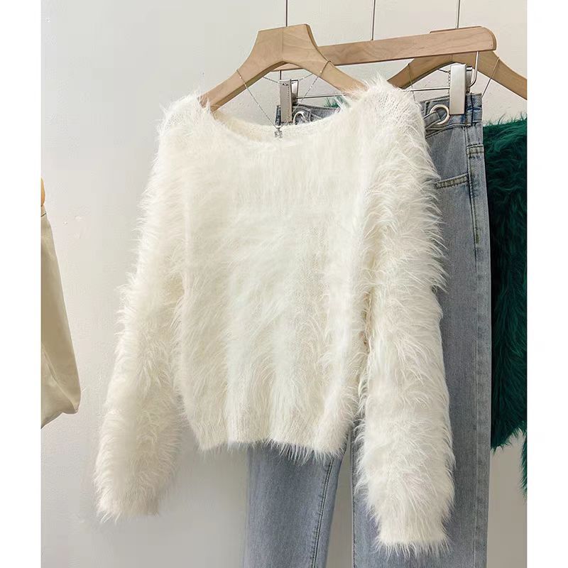 Damen Flauschiger Pullover mit lockerem Schnitt und weichen Ärmeln R&B