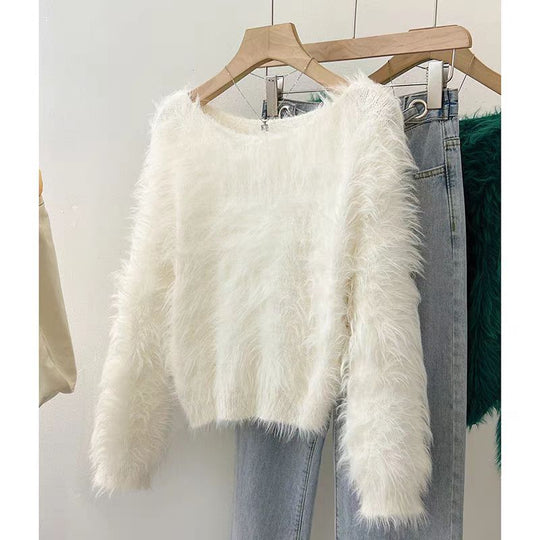 Damen Flauschiger Pullover mit lockerem Schnitt und weichen Ärmeln R&B