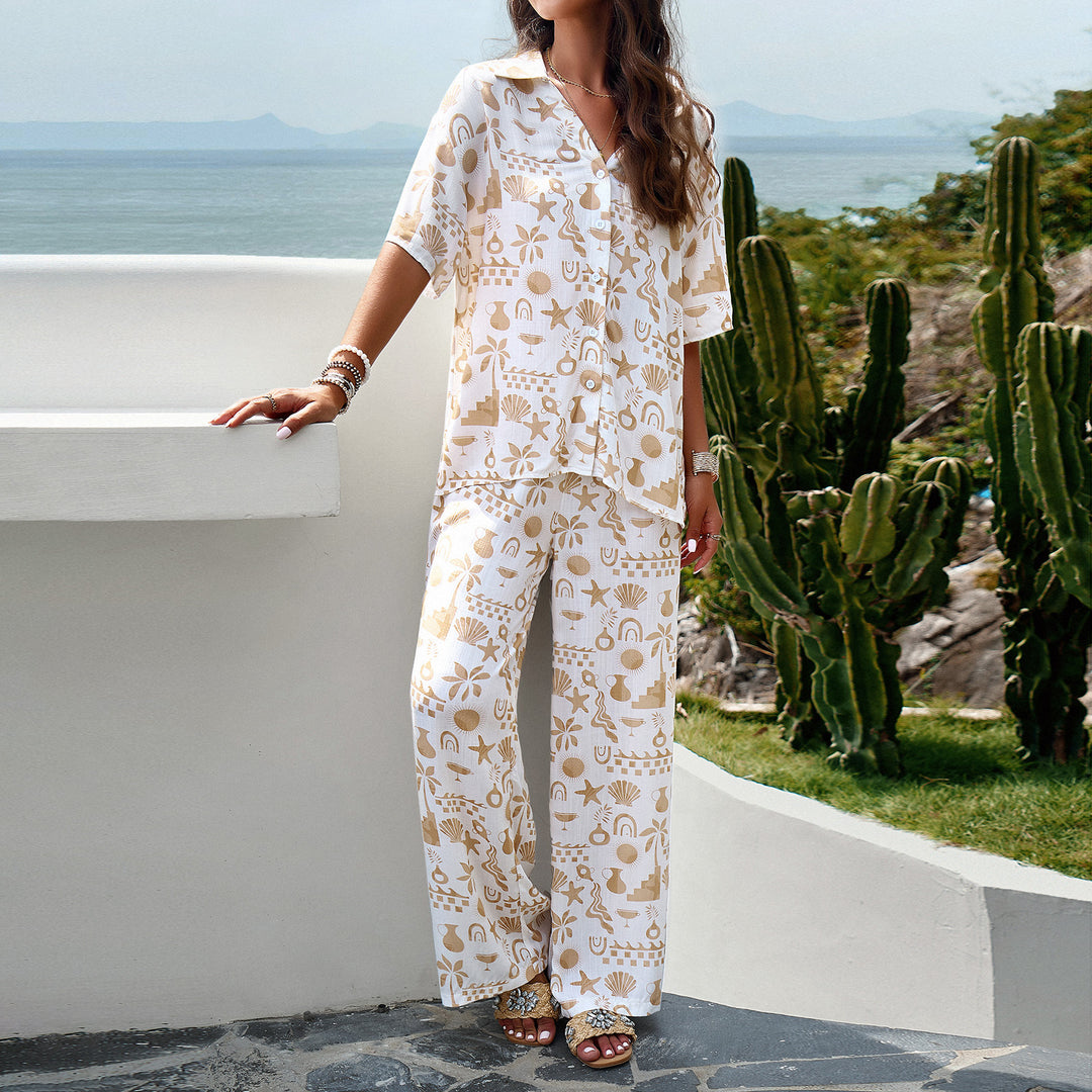Damen Lässiges Zweiteiliges Set mit weitem Hosen-Design und elegantem Oberteil R&B