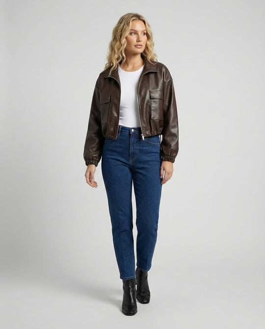 Damen kurz geschnittene Hemdjacke mit Kapuze, großen Pattentaschen und Kordelzugsaum R&B