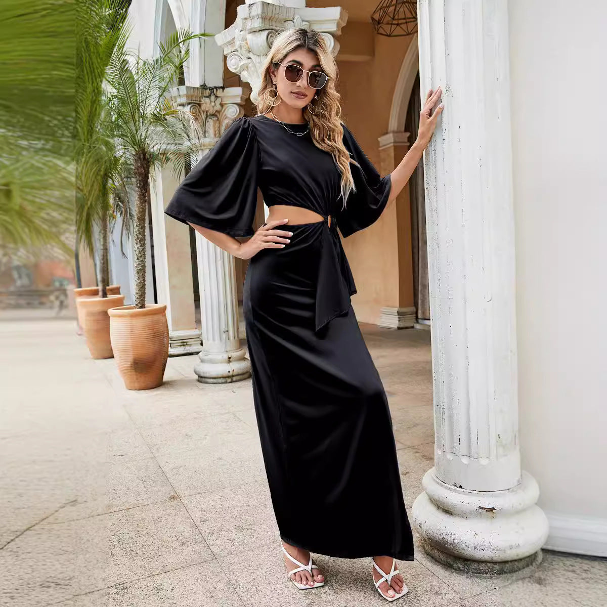 Damen elegantes Maxikleid mit stylischem Knotendetail R&B