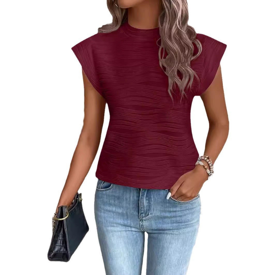 Damen Elegante und strukturierte Bluse mit kurzen Ärmeln R&B