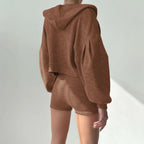 Damen Sportliches Zweiteiler-Set mit Crop-Top und lockerem Hoodie R&B