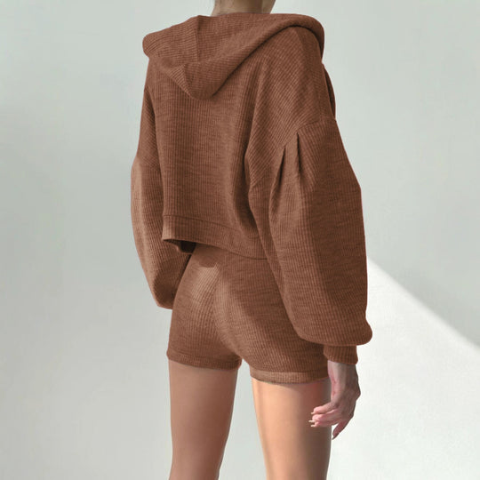 Damen Sportliches Zweiteiler-Set mit Crop-Top und lockerem Hoodie R&B