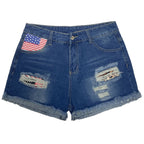 Damen Jeans-Shorts mit einzigartigem Flaggen-Design und modernen Destroyed-Details R&B