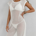 Damen luftiger Netzstrandkleid mit Fransen R&B