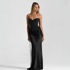 Damen elegantes figurbetontes Abendkleid mit raffiniertem Rüschendesign und verstellbaren Trägern R&B