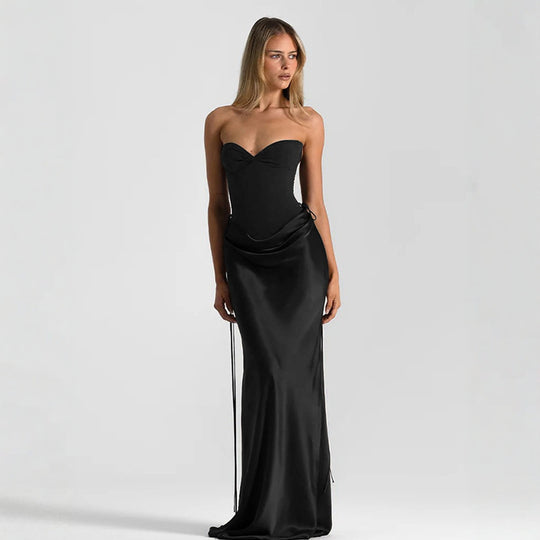Damen elegantes figurbetontes Abendkleid mit raffiniertem Rüschendesign und verstellbaren Trägern R&B