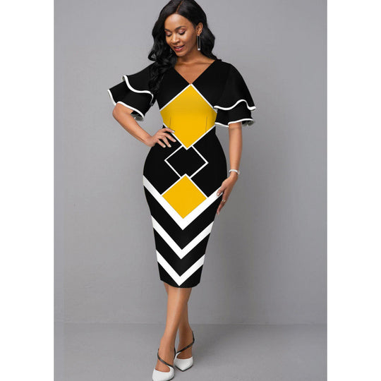 Damen Figurbetontes Kleid mit einzigartigem geometrischem Design R&B