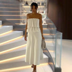 Damen Elegantes Maxi-Kleid mit gerafftem Oberteil und fließendem Saum