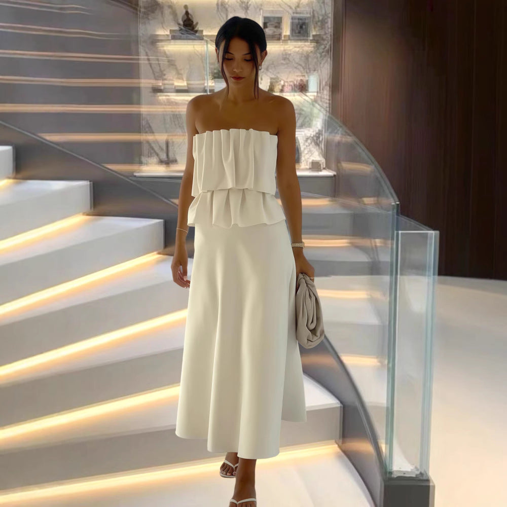 Damen Elegantes Maxi-Kleid mit gerafftem Oberteil und fließendem Saum