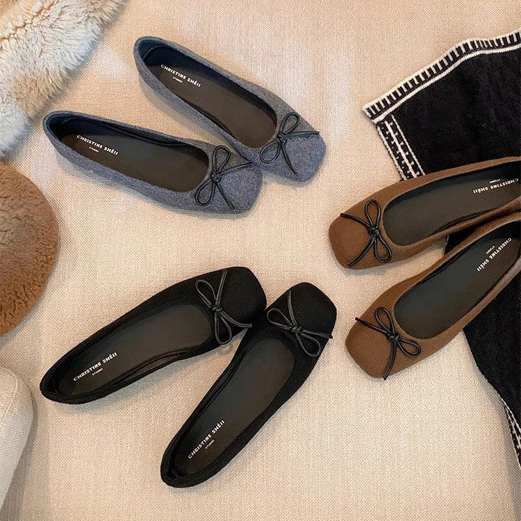 Damen Ballerinas aus hochwertigem Filz mit verspieltem Schleifendetail