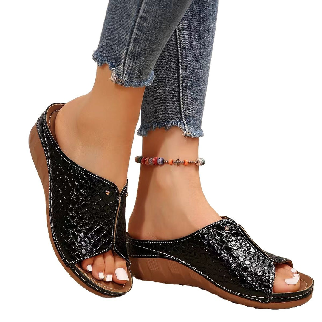 Damen Glamouröse Wedge-Pantoletten mit modischem Krokodil-Design R&B