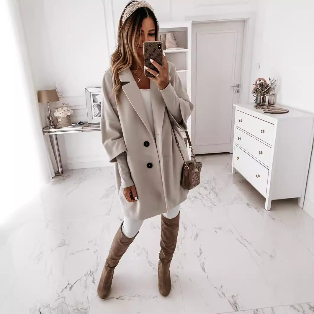 Damen lässiger Oversized-Mantel mit doppeltem Knopfverschluss R&B