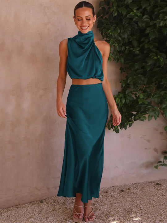 Damen Elegantes Maxikleid mit asymmetrischem Kragen und fließendem Schnitt R&B