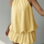 Damen sommerliches Minikleid mit haltem Kragen und asymmetrischem Design R&B
