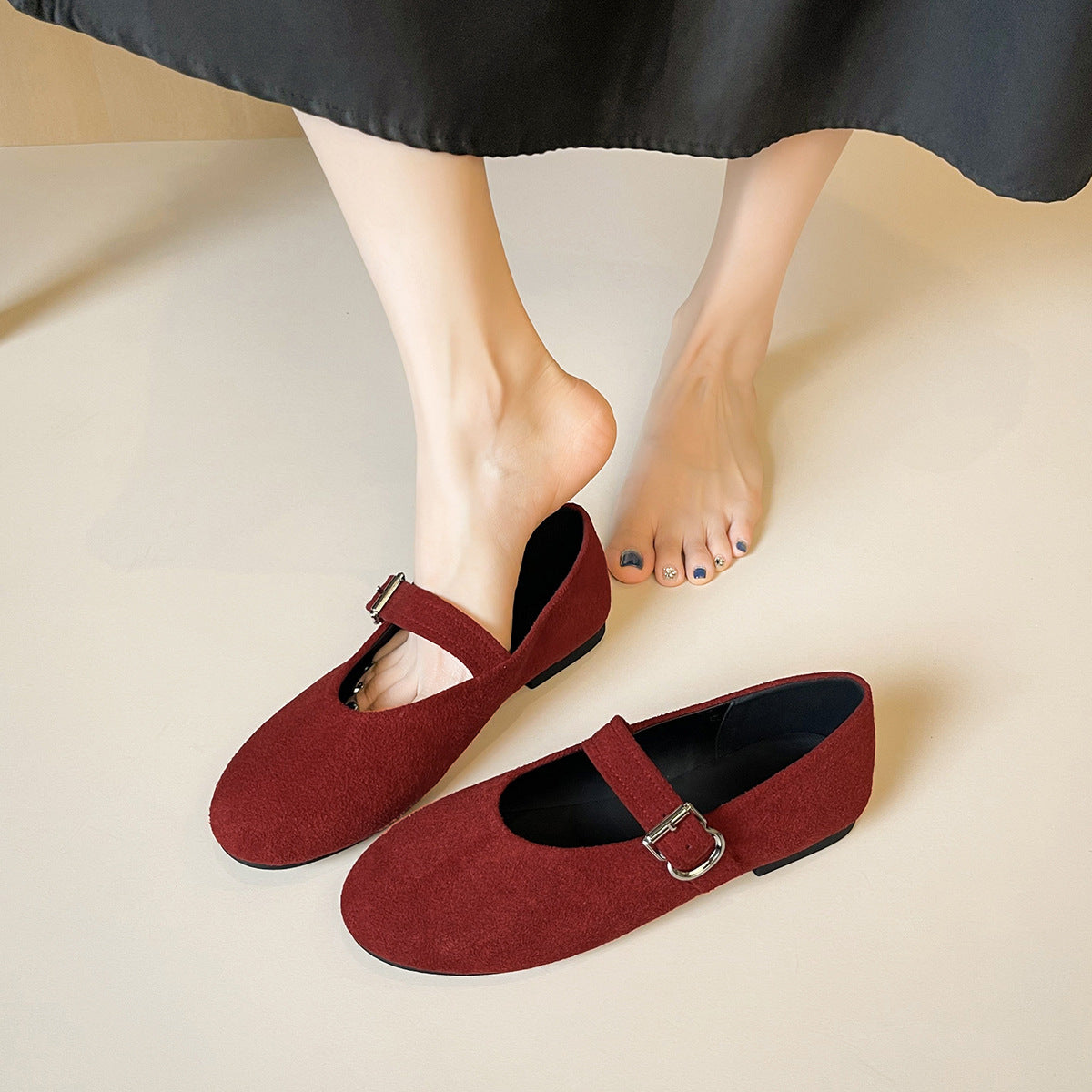 Damen Ballerinas mit elegantem Riemchen und modischer Schnallenapplikation