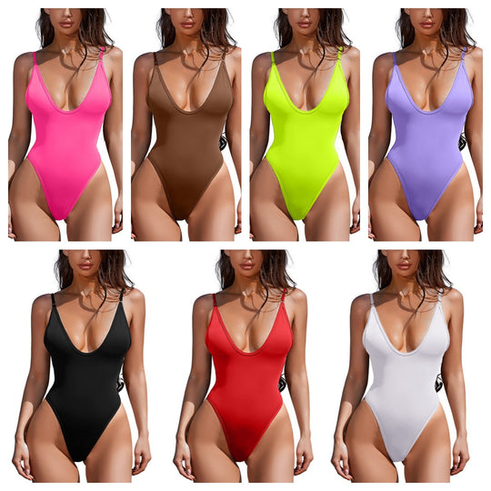 Damen Designer Badeanzug mit elegantem V-Ausschnitt R&B
