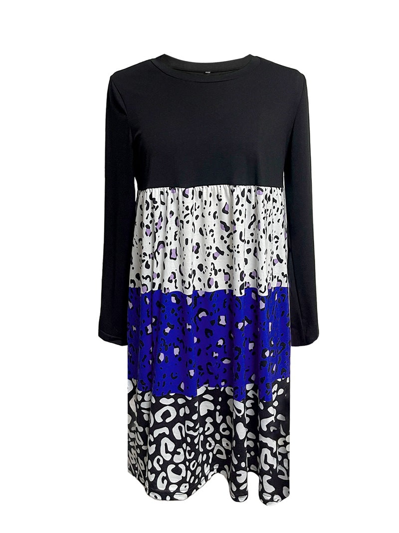 Damen nan langärmliges Stufenkleid mit geraffter Empire-Taille und gemischtem Animal-Print R&B