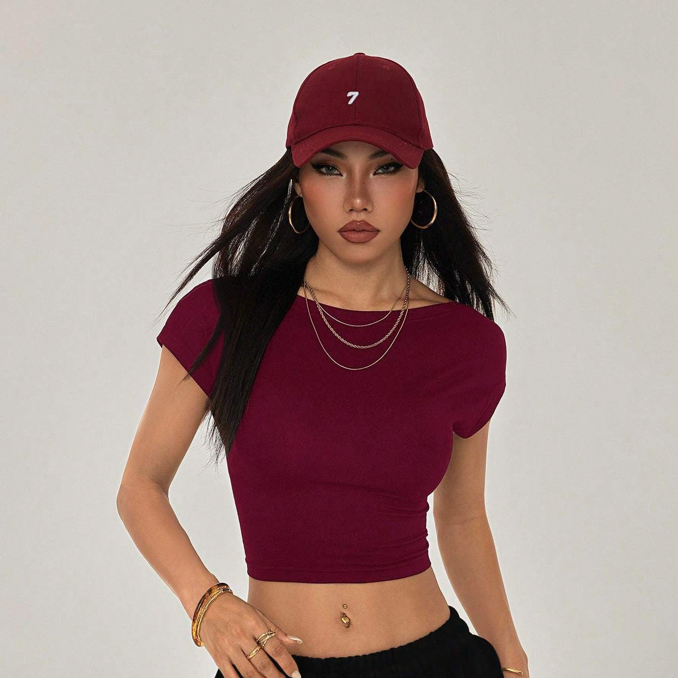Damen Crop-Top mit breitem Ausschnitt und körperbetontem Schnitt R&B