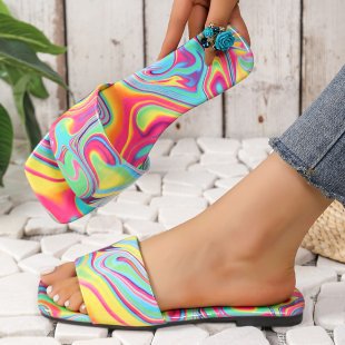 Damen Offene Riemchen-Sandalen mit buntem Marmor-Design R&B