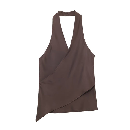 Damen elegantes Haltertop mit asymmetrischem Schnitt und schimmerndem Satinfinish R&B