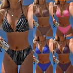 Damen Triangel-Bikini mit modischem Tupfenmuster und verstellbaren Trägern R&B