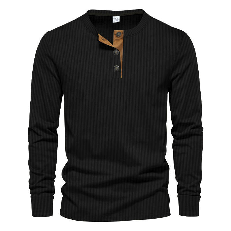 Herren Langarm-Henley-Shirt mit strukturiertem Design R&B