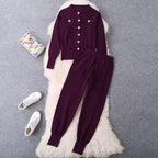 Damen elegantes Strickanzug-Set mit Knopfdétails R&B