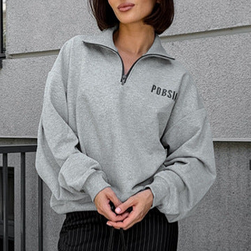 Damen Oversized Sweatshirt mit Stehkragen und gesticktem Logo R&B