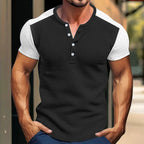 Herren Kurzarm-Hemd mit modischem Henley-Kragen und Kontrastärmel R&B