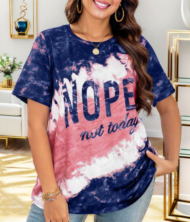 Damen lässiges T-Shirt mit kreativem Batikmuster und auffälligem Schriftzug R&B