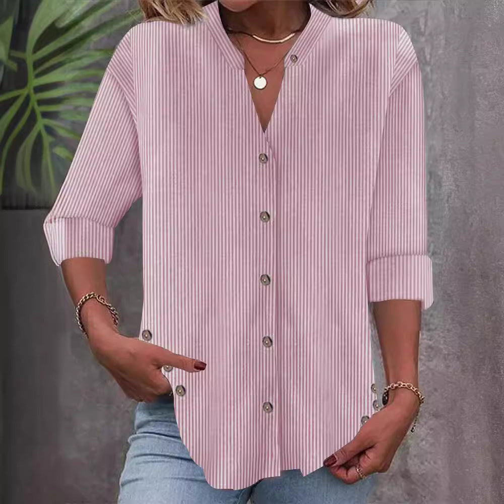 Damen Button-Down Blusenshirt mit eleganten Streifen R&B
