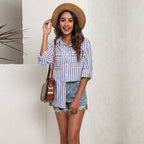 Damen gestreiftes Oversized-Hemd mit eleganten Knopfdetails R&B