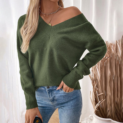 Damen V-Ausschnitt Strickpullover im lässigen Stil R&B