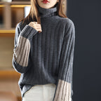 Damen Grob gestrickter Rollkragenpullover mit modischem Streifenmuster