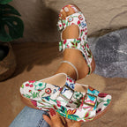 Damen komfortable Sandalen mit floralem Print und verstellbaren Riemen