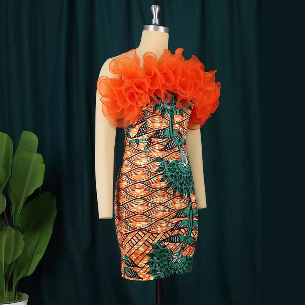 Damen figurbetontes Kleid mit voluminösen Rüschen R&B