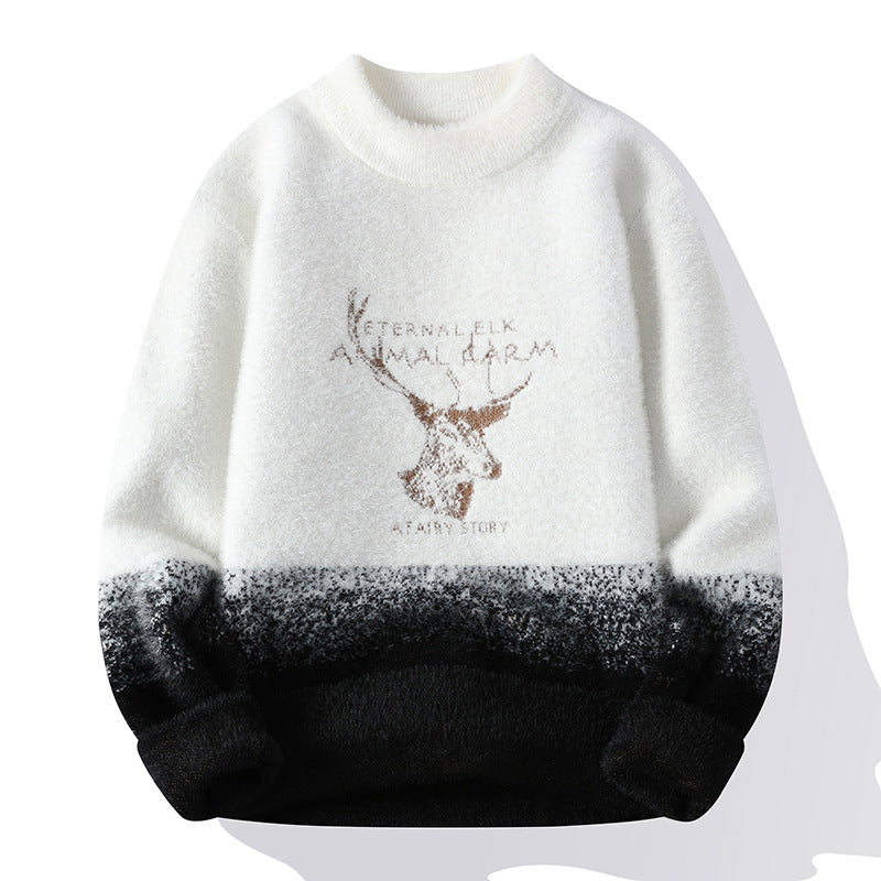 Damen Flauschiger Winterpullover mit kreativem Motiv und hohem Kragen R&B
