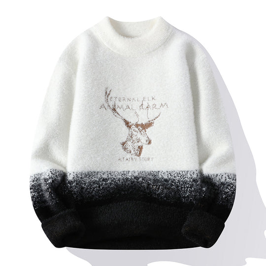 Damen Flauschiger Winterpullover mit kreativem Motiv und hohem Kragen R&B