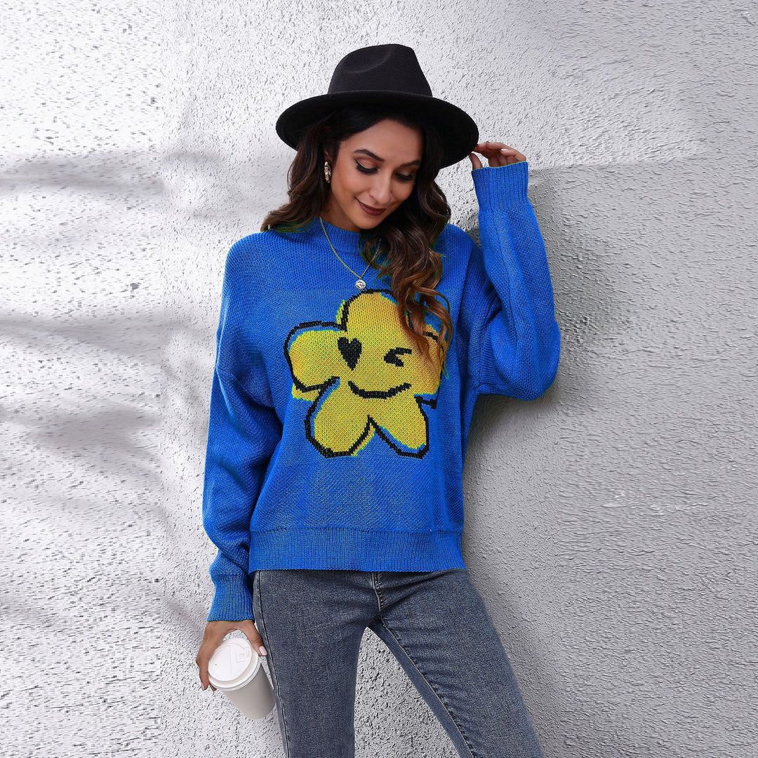 Damen Grob gestrickter Pullover mit floralem Motiv und lässigem Schnitt R&B