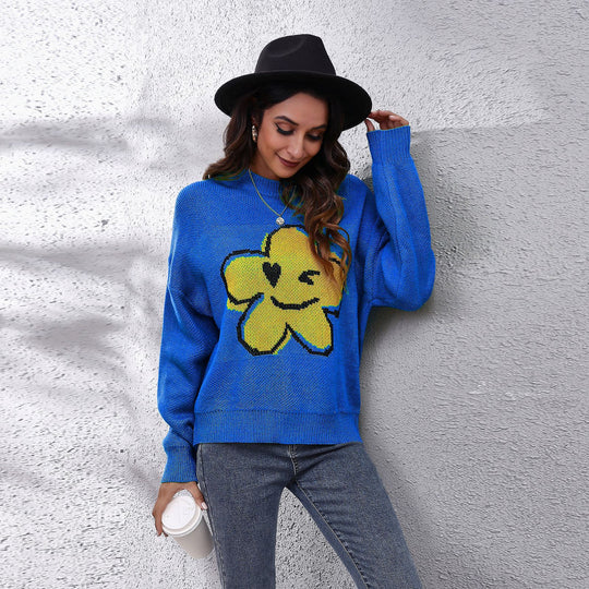 Damen Grob gestrickter Pullover mit floralem Motiv und lässigem Schnitt R&B