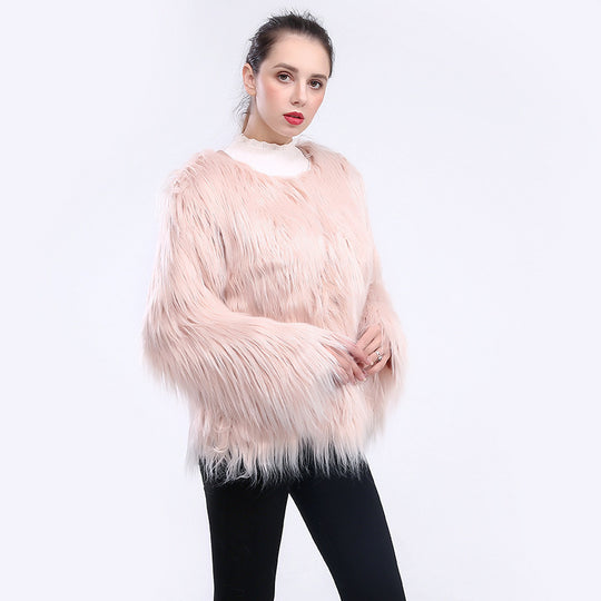 Damen Kuschelweicher Kunstfell-Mantel mit offenem Schnitt und langen Ärmeln R&B